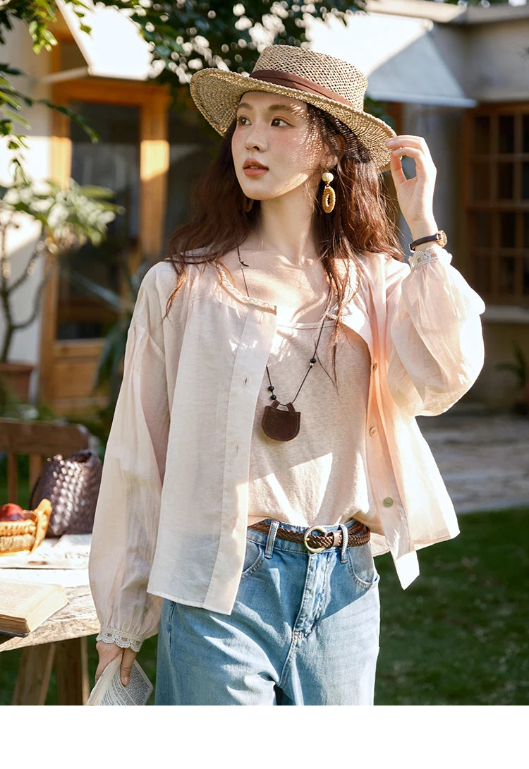 MISHOW Thin Shirt Set for Women 2025 Summer New Ladies Casual Tank Top Sunshade Button Shirt Stacked Two Piece Set MXE39T0689