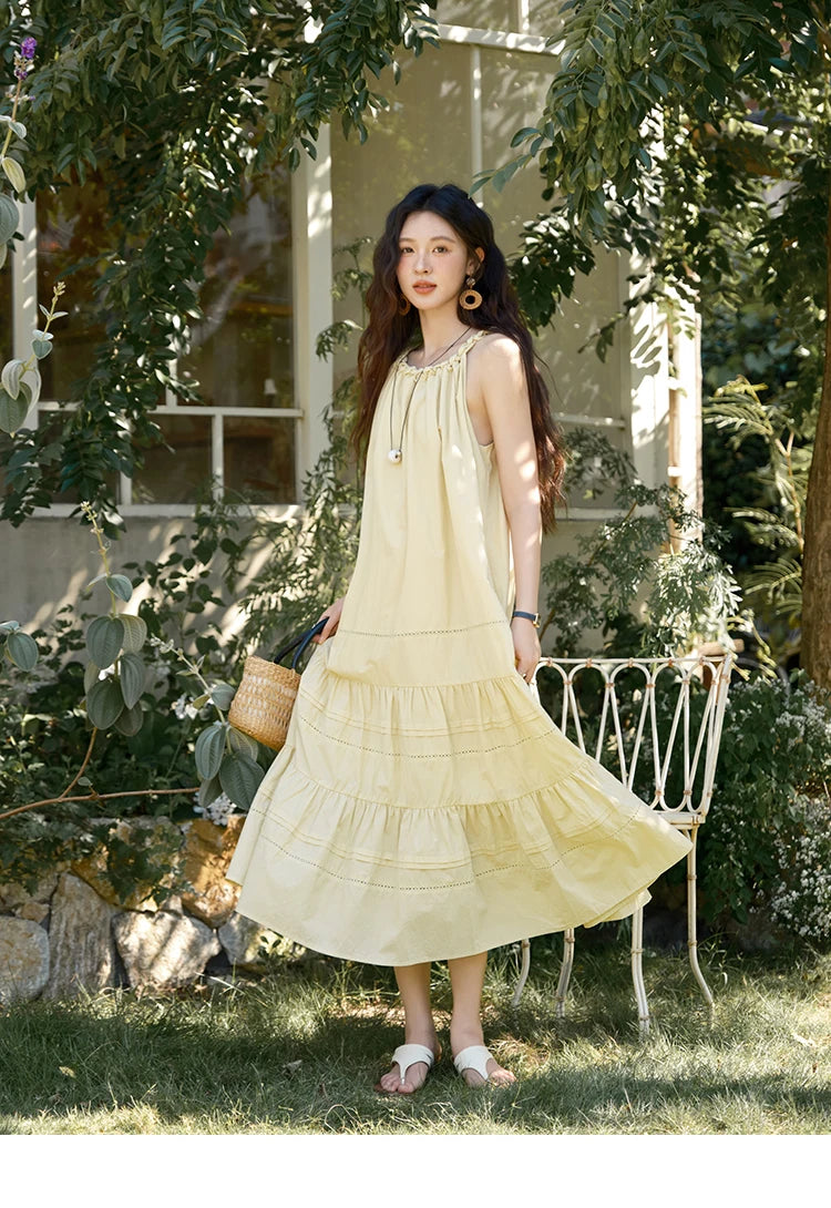 MISHOW Women's Twists Neck Strap Dress 2025 Summer New Female Fashion Sleeveless Twist Hollow Lace Up Cake Dresses MXE39L2383