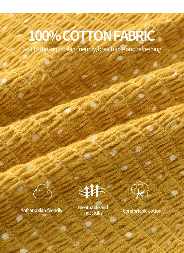 MISHOW Yellow Polka Dot One Shoulder Blouses for Women Summer 2025 Back Elastic Vintage 100 Cotton Top Lace-up Blouse MXE35X1840