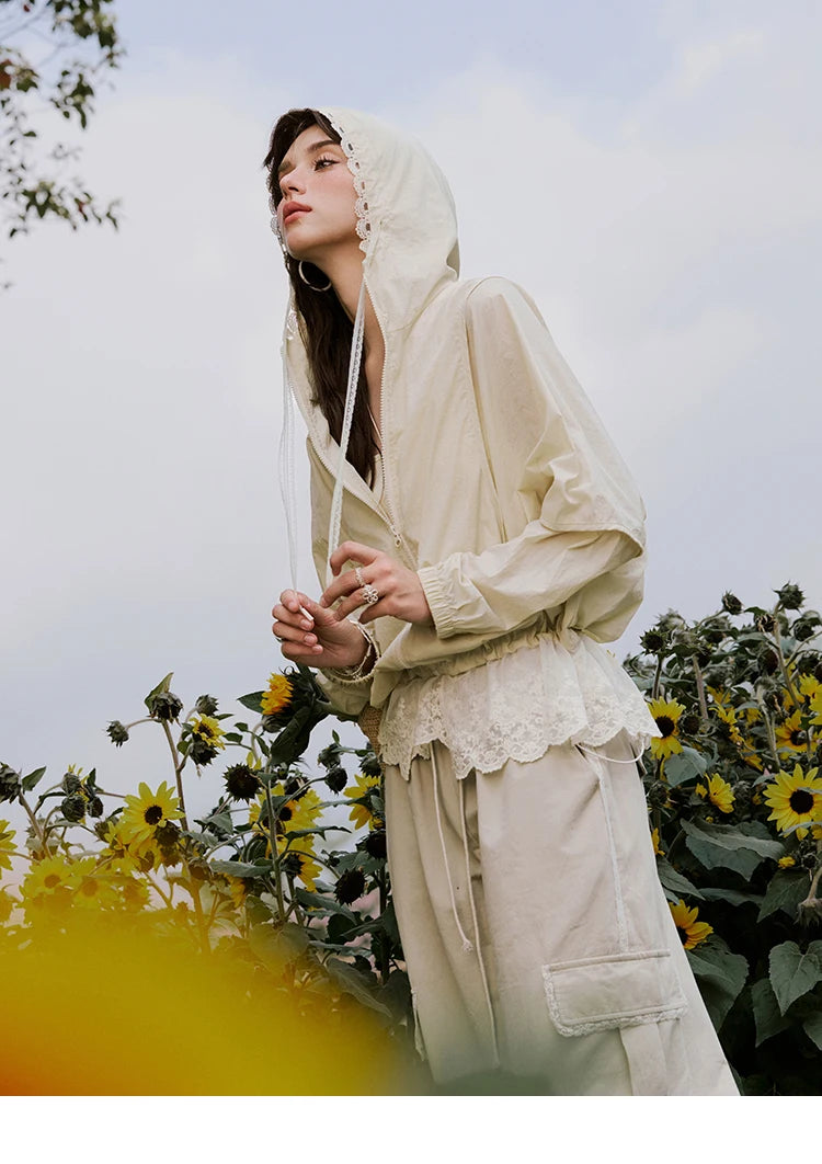 MISHOW Sunscreen Summer Coat Women New 2025 Long Sleeve Hooded Solid Lace Loose Cardigan Female Thin Breathable MXE33W0780