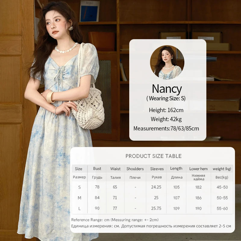 MISHOW Women's Fashion V-neck Lace Up French Dress 2025 Summer Puff Sleeve Embroidery Flower Dress Female Clothing MXE38L2379