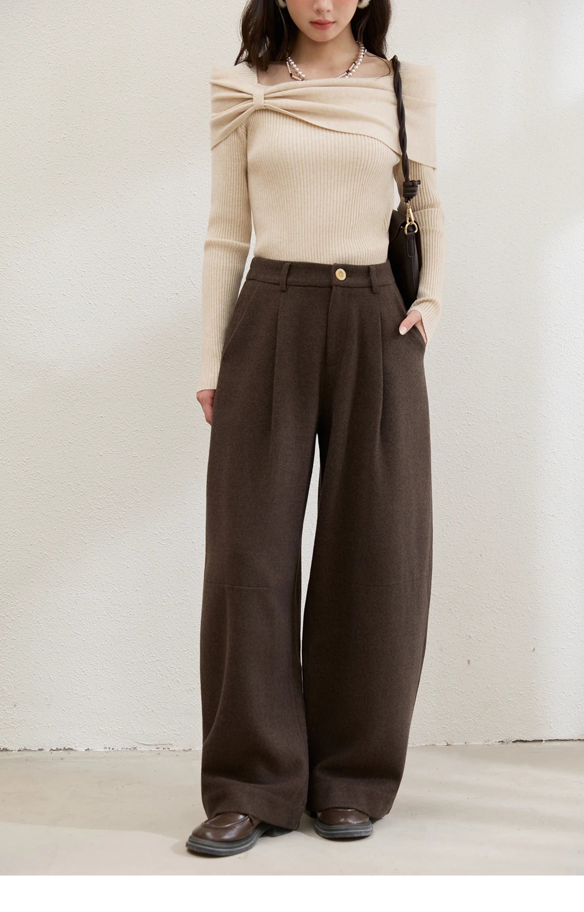 MISHOW Women Pants 2025 Autumn Winter Retro Brown Wide-leg Pants High Waist Design Loose Casual Drape Pants MXE88K1122