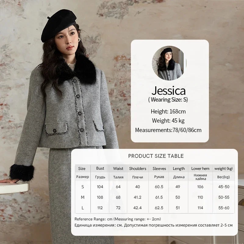 MISHOW Short Tweed Jacket Temperament Midi Skirts Separately Color Clash Lace Design Winter Skirt Thickened Coat MXD54W0553