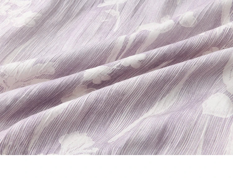 MISHOW Print Summer Chiffon Dress Women 2025 Short Sleeve U Neck Splicing Hollow Lace Midi Dresses Lady New Fashion MXE32L2164