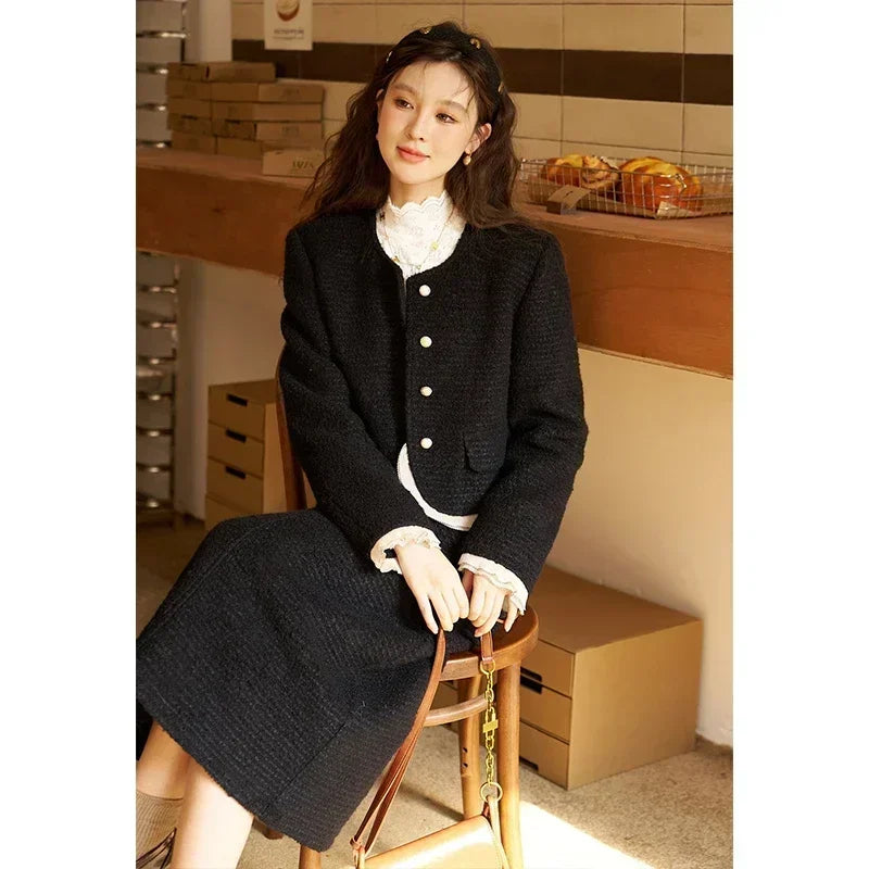 MISHOW Wool Blend Short Coat Rear Split Skirt Separately Women 2024 Winter French Fashion Elegant Jacket A-line Skirt MXC56W0162