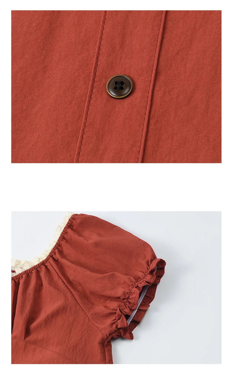 MISHOW French Summer Dress Women New 2025 Puff Short Sleeve Lace Neck Slimming Long Dresses Female Fashion Elegant MXE35L2297