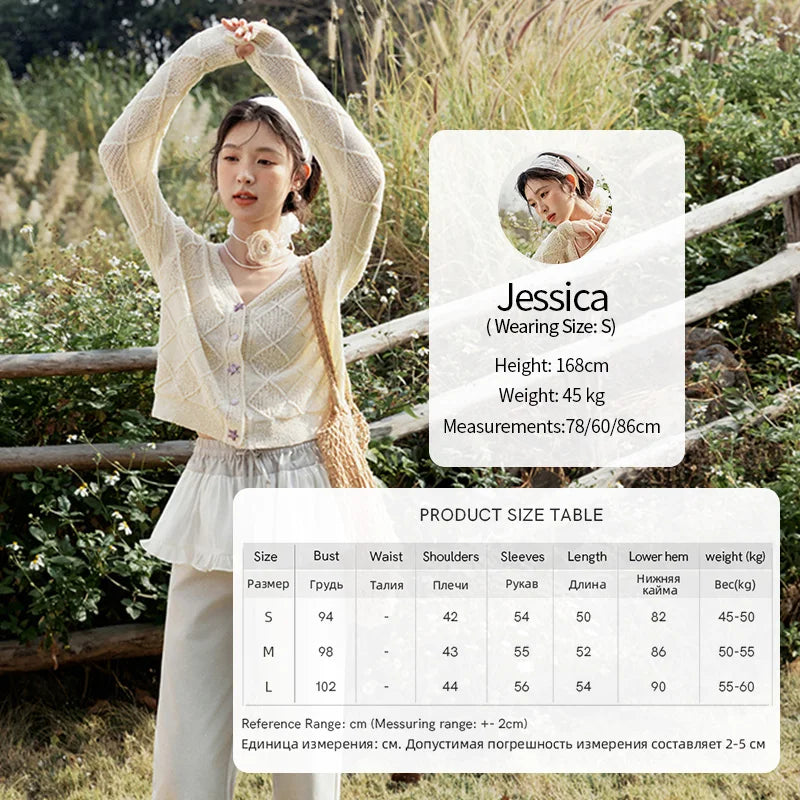 MISHOW Square Pattern Knitted Sweater for Women Spring Summer 2025 V-neck Tops Colorful Starfish Buckle Lazy Cardigan MXE16Z1213