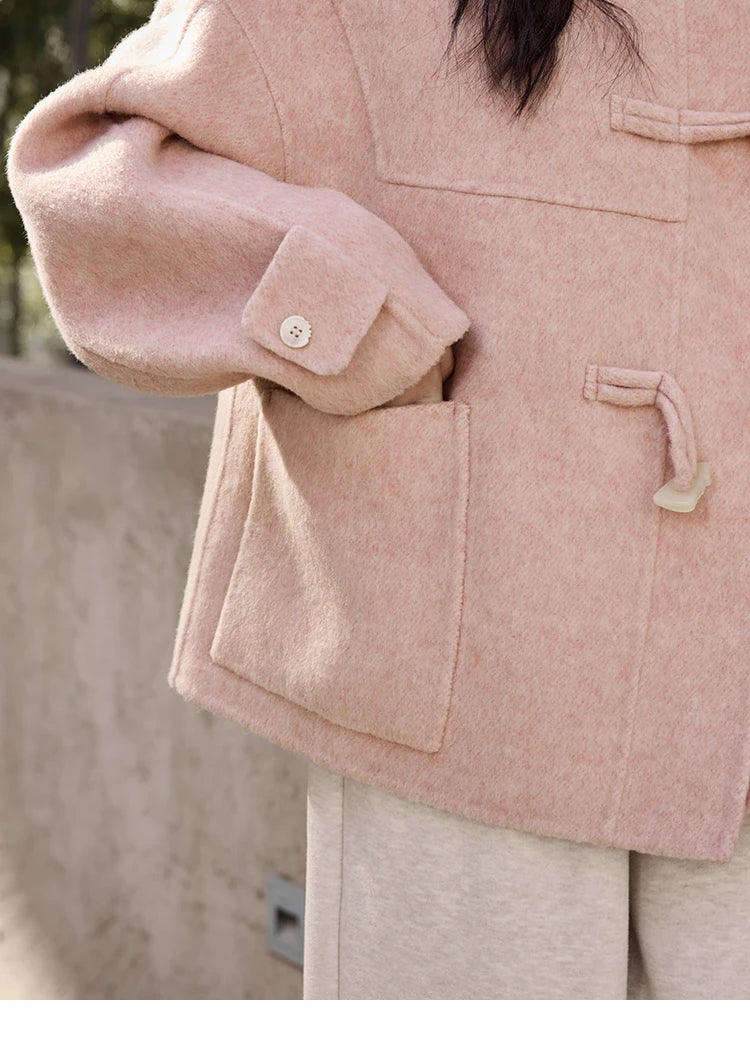 MISHOW Reversible Wool Velvet Coat Cow Horn Button Lapel Coat 2024 Winter Fashion Luxury Senior Korean Tweed Jacket MXD44W0446