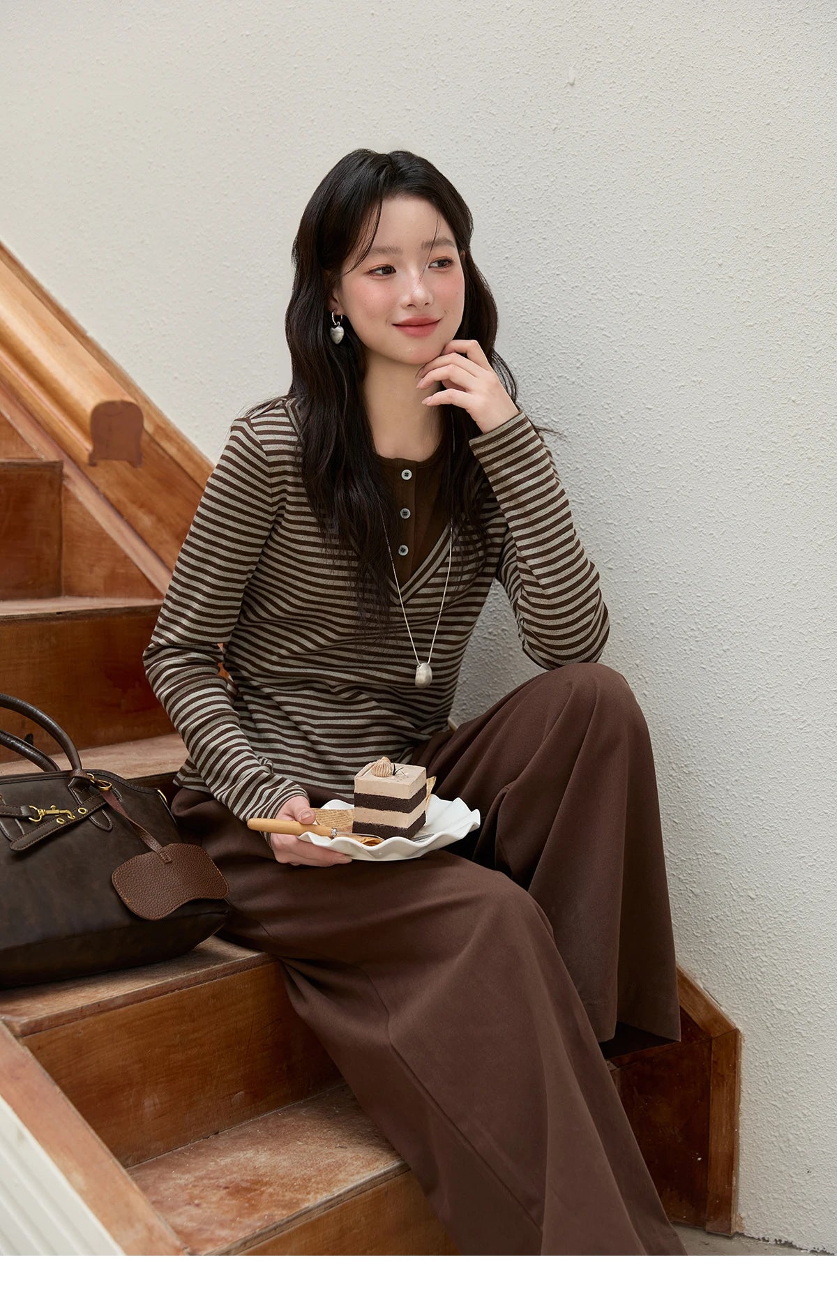 MISHOW Cotton Woman Long Sleeves Tee 2025 Autumn Winter Retro Fake Two-piece Striped Top Commute Knitted Top Ladies MXE51Z2555