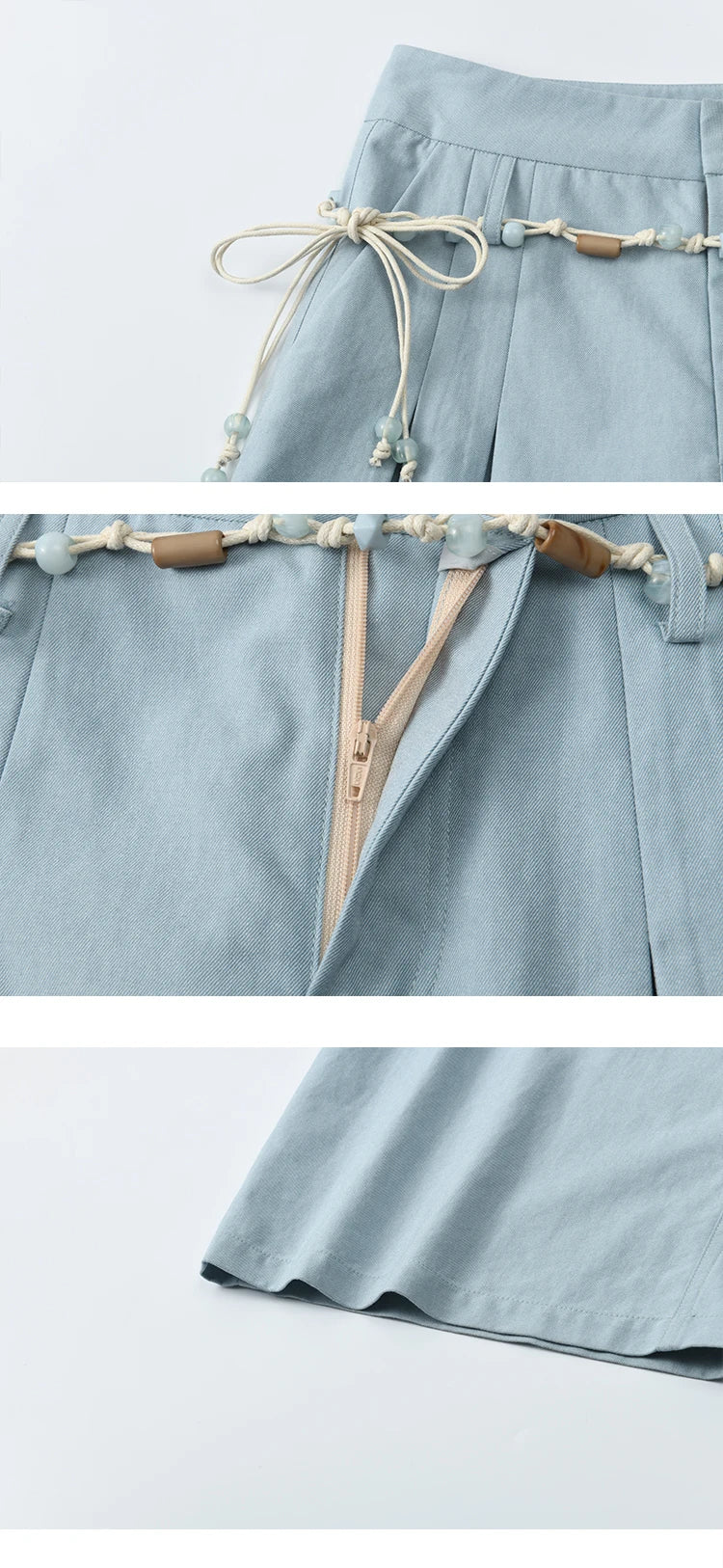 MISHOW Sea Salt Blue Wide Leg Pants 2025 Summer Contrasting Bead Belt Cotton Blend Trousers Slim Commuting Pants MXE35K0931