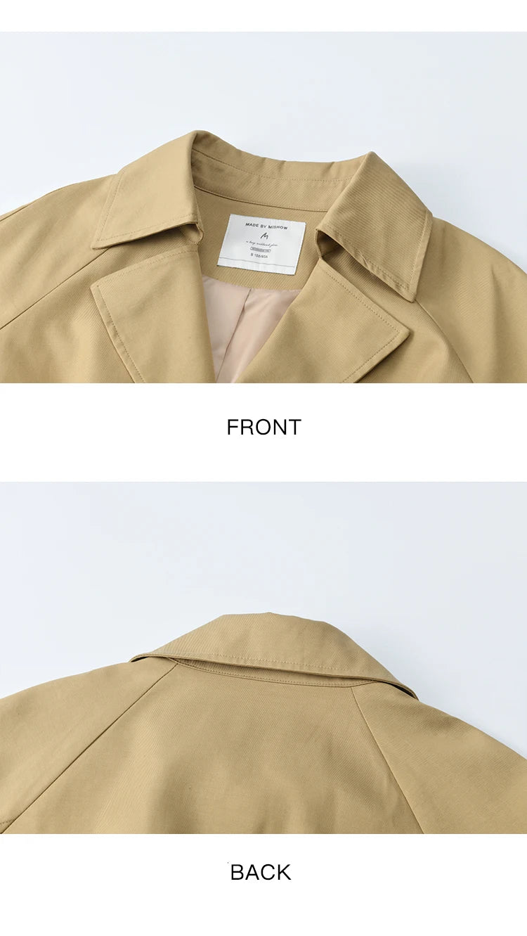 MISHOW Cotton Trench for Women 2025 Autumn Khaki Handmade Pleated Short Jacket Lapel Two Buttons Trench Office Lady MXE43W0804