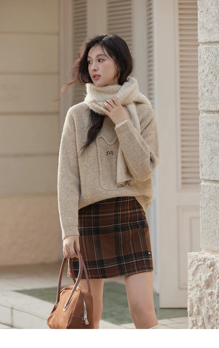 MISHOW Gentle Sweet Sweater Women's 2024 Autumn Winter Cute Emboridery Cartoon Dropped Sleeves Pullovers Sweater Tops MXD54Z0953