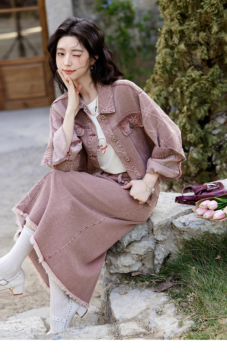 MISHOW Cowboy Skirts Separately For Women 2025 Spring New Gentle Sweet Thick Jacquard Short Jacket Mid Long Skirt MXE14W0754