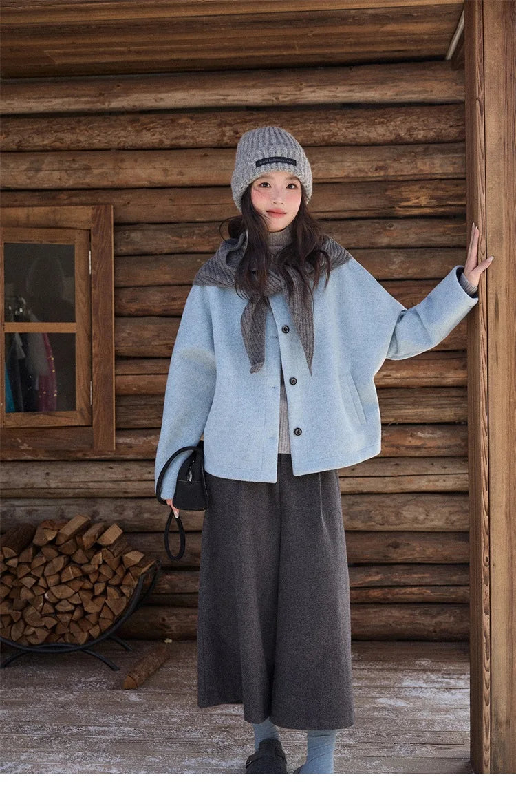 MISHOW Women's Pants 2025 Fashion Gray Wool Wide-leg Pants High-waisted Cropped Retro Style Commuting Pants Warm MXE90K1128