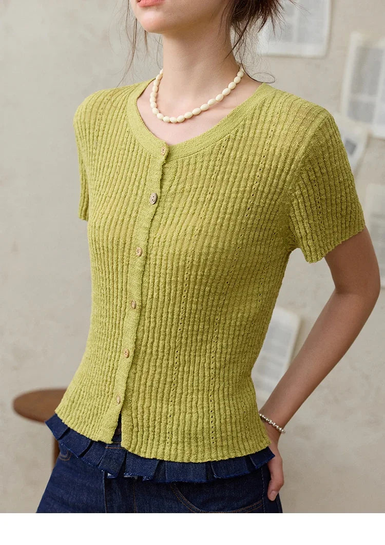 MISHOW Summer Knitted T-Shirts 2025 New Solid Short Sleeve Round Neck Thin Tops Female Fashion Versatile Office Lady MXE31Z1229