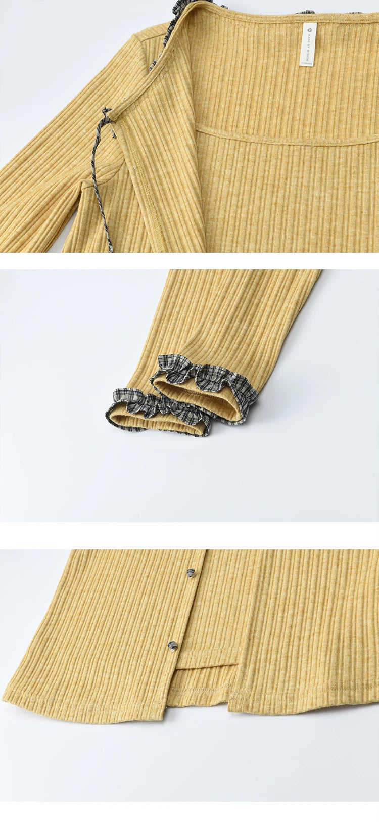 MISHOW Plaid Black Fungus Edge Tied Knitted Sweater for Women Autumn 2025 Pit Striped Knitted Fake Two-piece Top MXE44Z1361