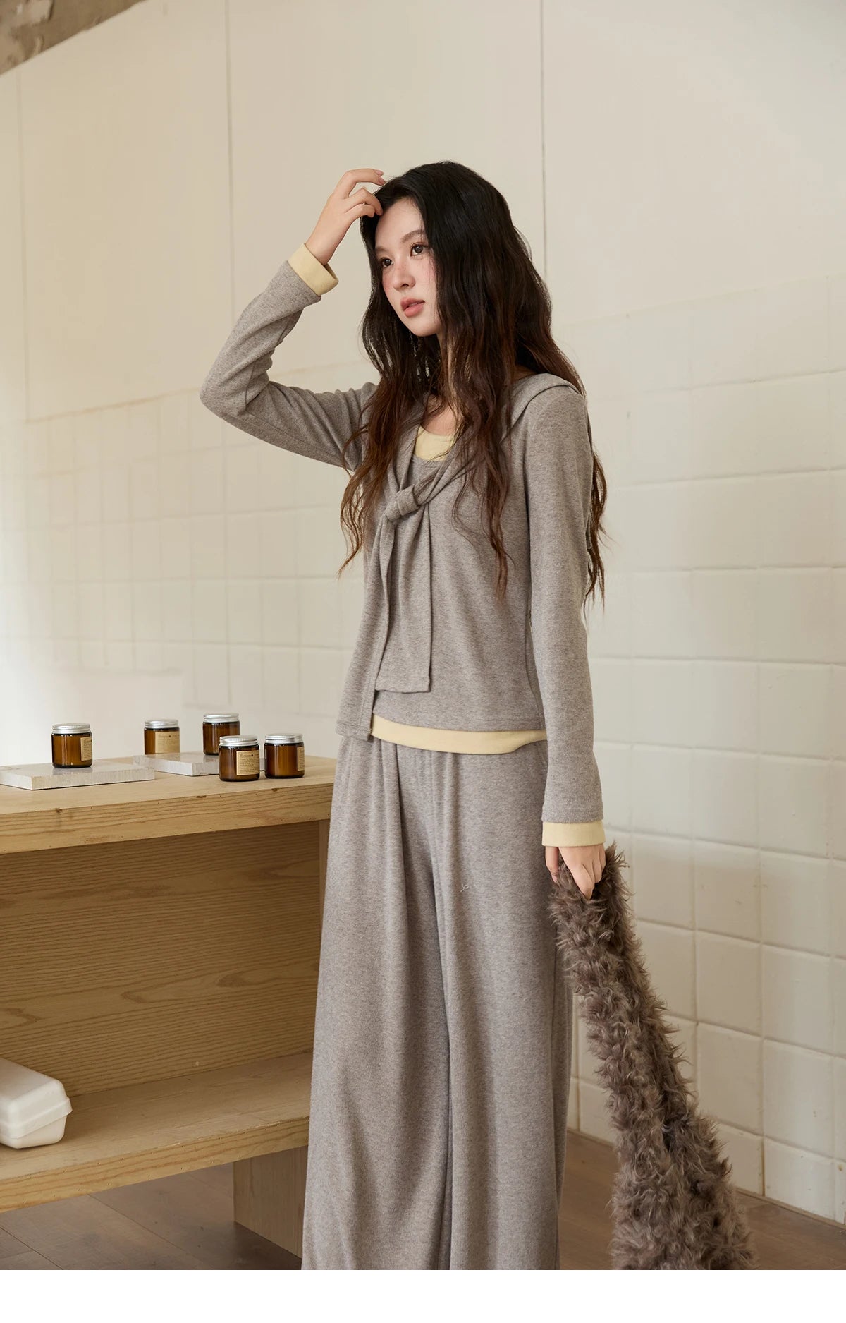 MISHOW Elastic Waist Casual Pants 2025 Autumn Winter Solid Full Length Pants Loose Wide Leg Trousers Office Lady MXE89K1119