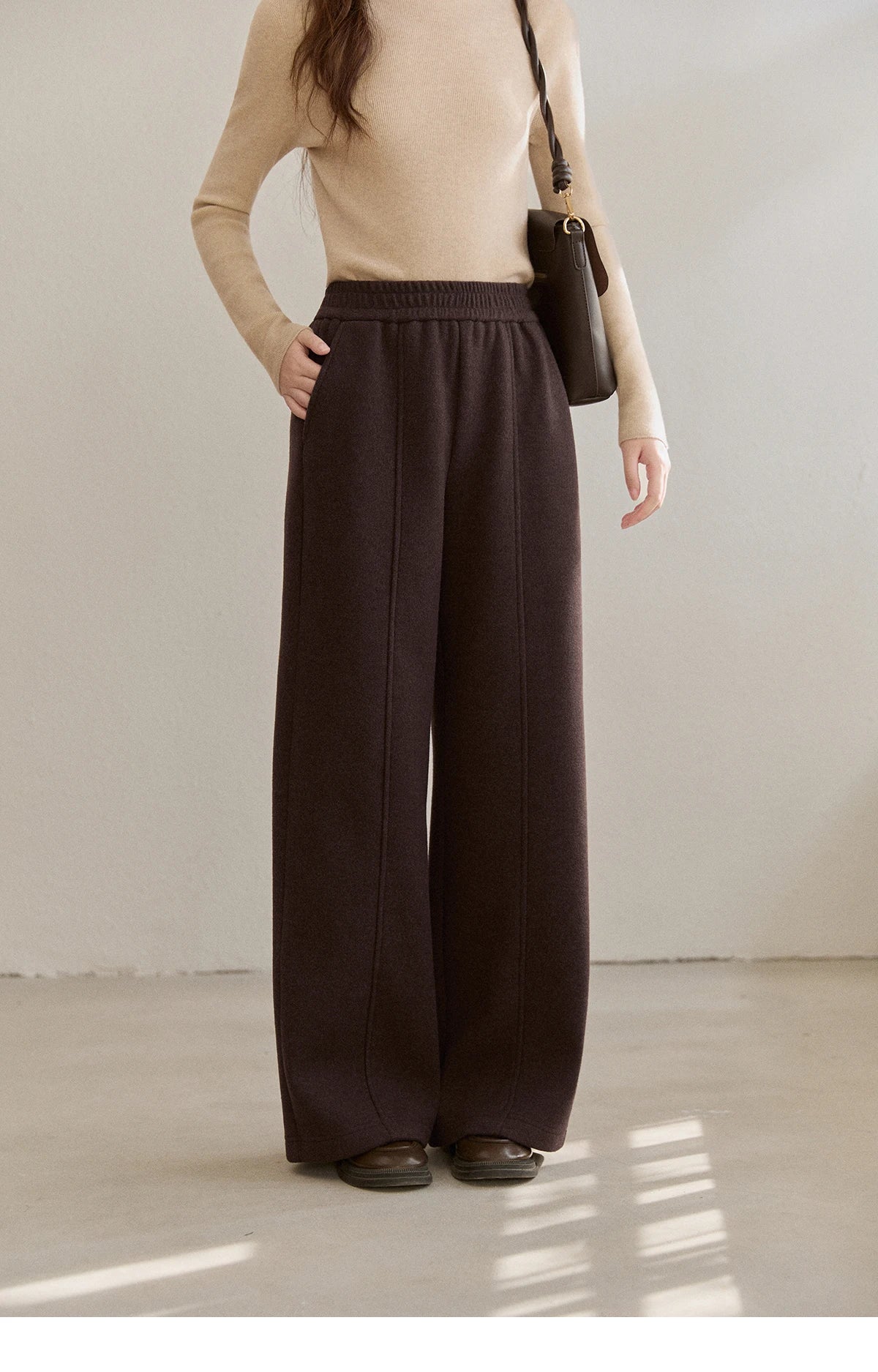 MISHOW High Waist Wide Leg Pants for Women 2025 Winter Casual Loose Thick Fleece Warm Knit Pants Straight Trousers MXE92K1127