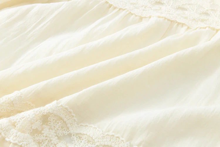 MISHOW Apricot Vacation Dress for Women Spring 100 Cotton Splicing Lace Retro Dress V-neck Waist Slim Long Dresses MXE16L2168