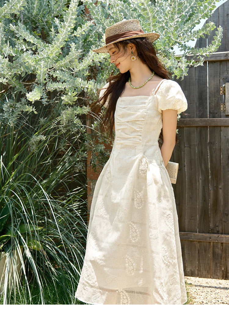 MISHOW Women's Puff Sleeve Dress 2025 Summer Fashion Paisley Embroidery Lady Pocket Dresses Vacation Women's Clothing MXE34L2265