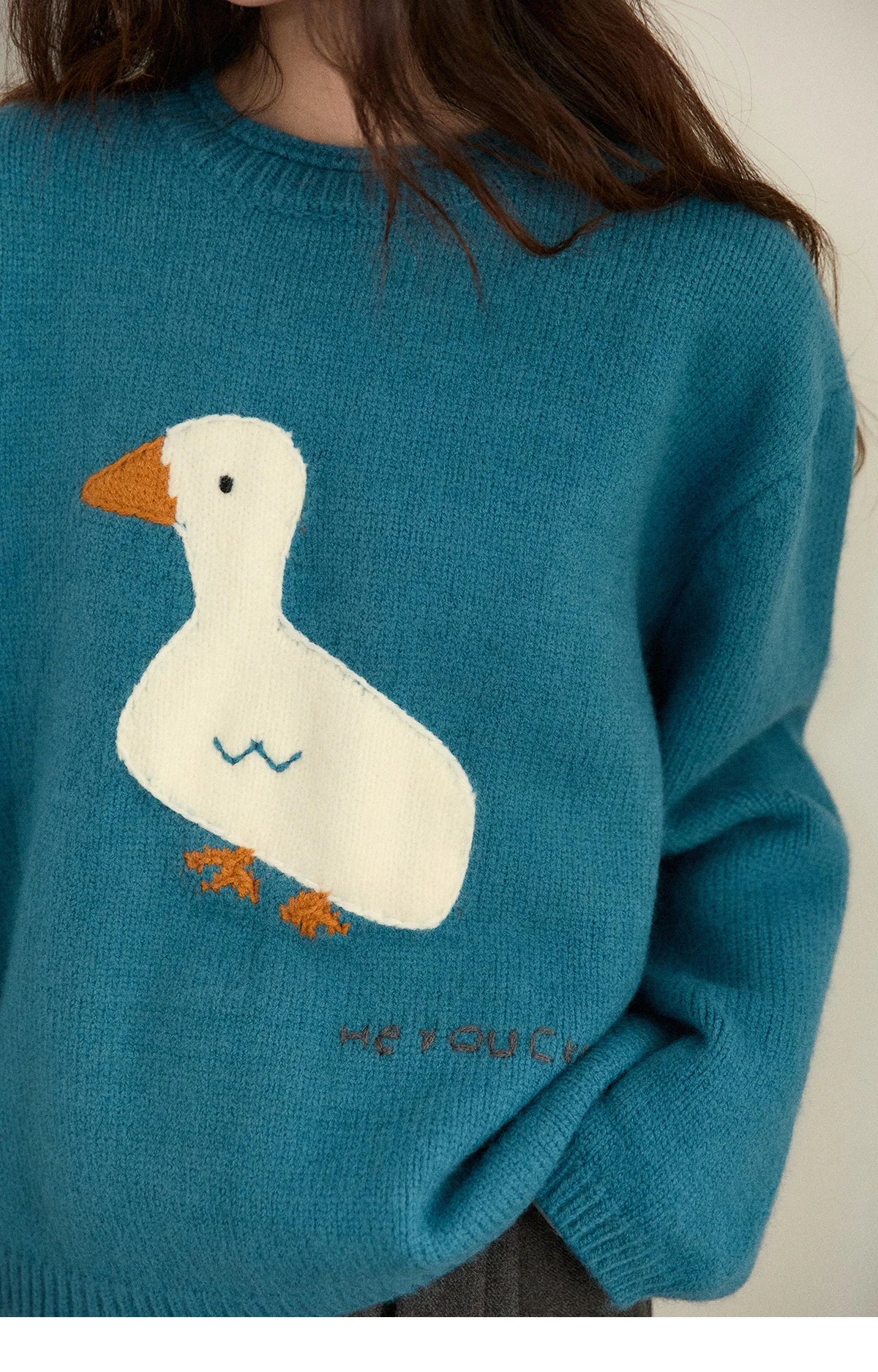 MISHOW Woman Knit Top Peacock Blue Jacquard Sweater for Women 2025 Winter O-neck Long Sleeve Loose Fit Thick Sweater  MXE86Z2751