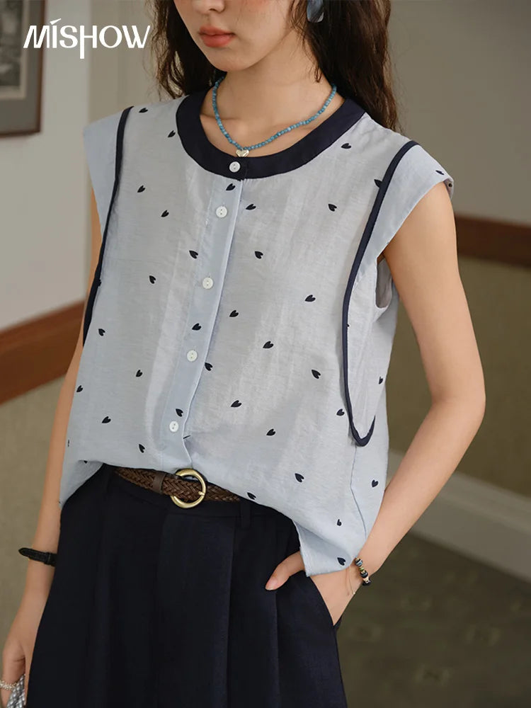 MISHOW Women's 2 Piece Set 2025 Summer Fashion Sleeveless Button Shirt High Waist A-line Shorts Set Ladies Clothing MXE37T0656