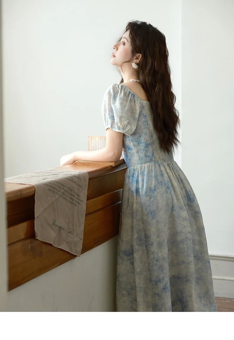 MISHOW Women's Fashion V-neck Lace Up French Dress 2025 Summer Puff Sleeve Embroidery Flower Dress Female Clothing MXE38L2379