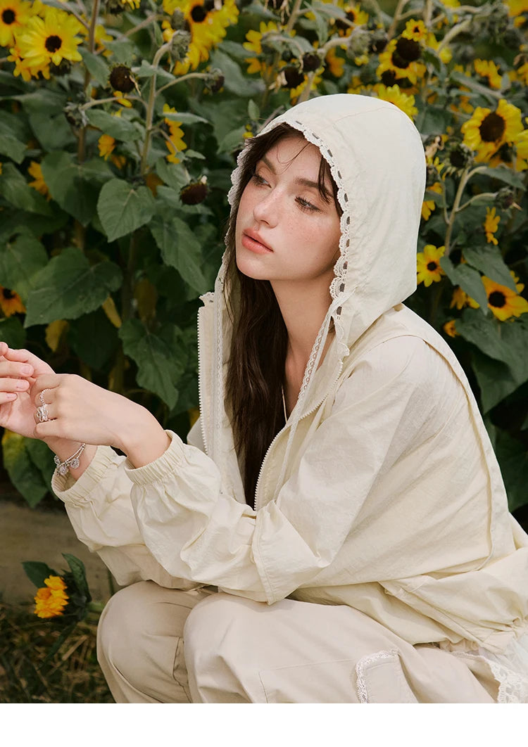 MISHOW Sunscreen Summer Coat Women New 2025 Long Sleeve Hooded Solid Lace Loose Cardigan Female Thin Breathable MXE33W0780