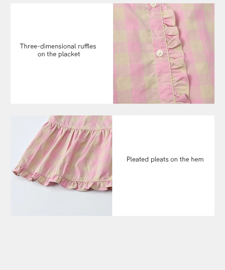 MISHOW Women's Puff Sleeve Plaid Button Shirt 2025 Summer New Fashion O-Neck Wood Ear Casual Shirt Cotton Pink Top MXE39X1932