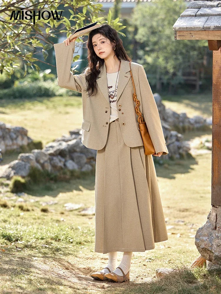 MISHOW Skirt Jacket For Women Separately 2025 Spring New Casual Vintage Blazer Jacket Pleated Skirt Fashion Blazer MXE11W0712