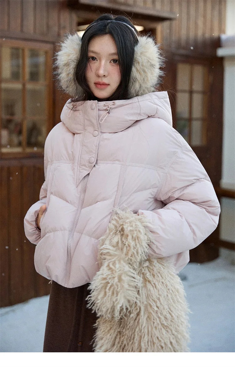 MISHOW Women's Short Coat with 90% White Duck Down Filling Windproof Down-proof Hooded Jacket Lightweight Warm Coat MXE51Y0080