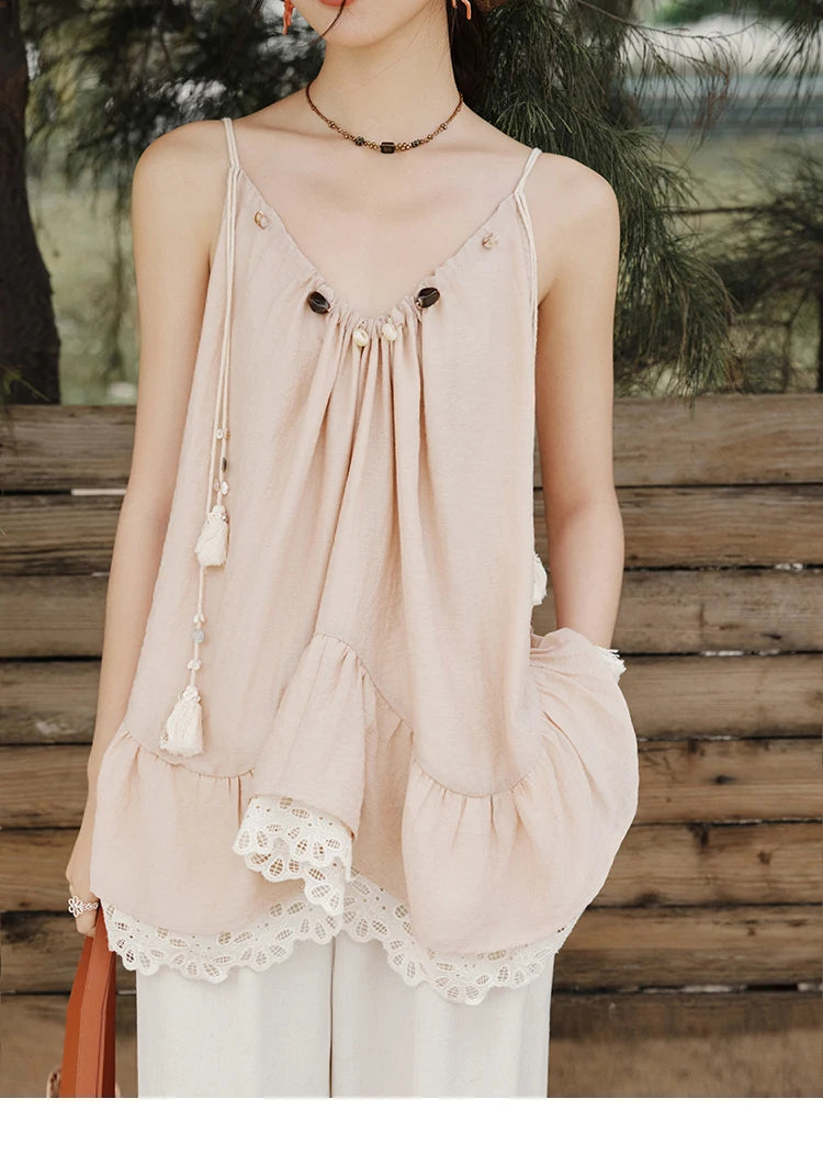 MISHOW French Summer Camisole for Women 2025 Sweet Lace Hollow Flower Sleeveless Tops Female New Fashion Holiday Top MXE33X1758