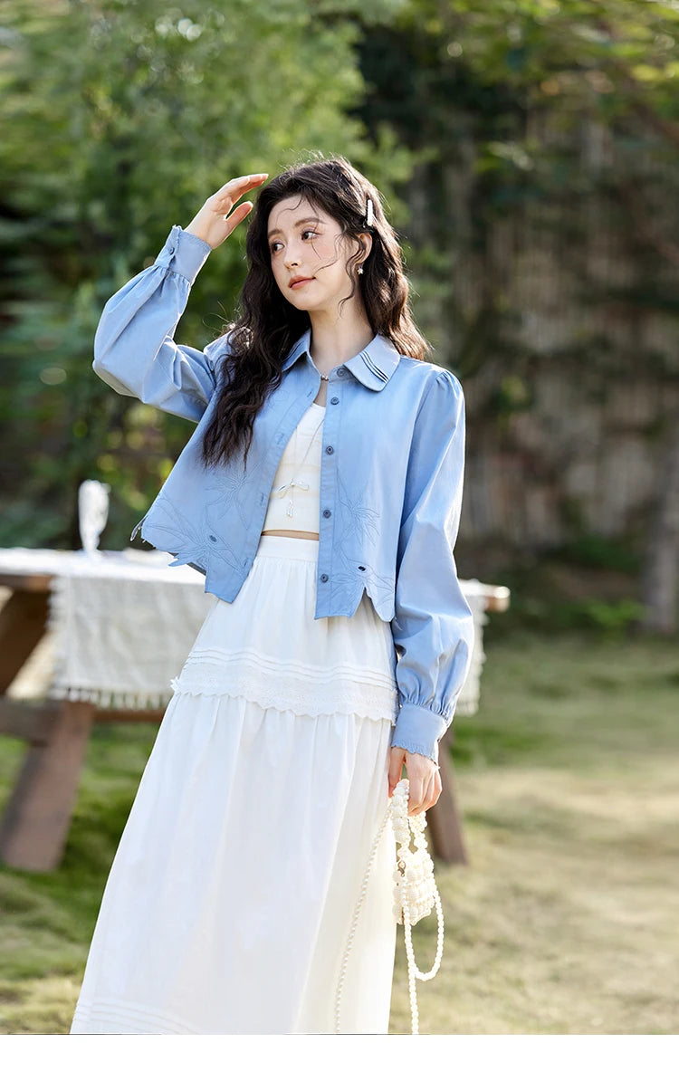 MISHOW French Retro Hollow Lace Skirt for Women Spring 2025 Elegnat 100 Cotton A-line Skirt High Waist Sweet Skirts MXE12B0643