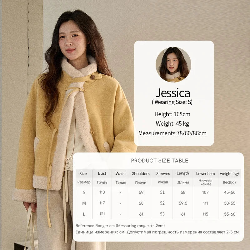 MISHOW  Woman Yellow Jackets 2025 Winter Suede Fur Collar Short Coat Luxury Comfortable Single-breasted Commuter Coat MXE89W0897