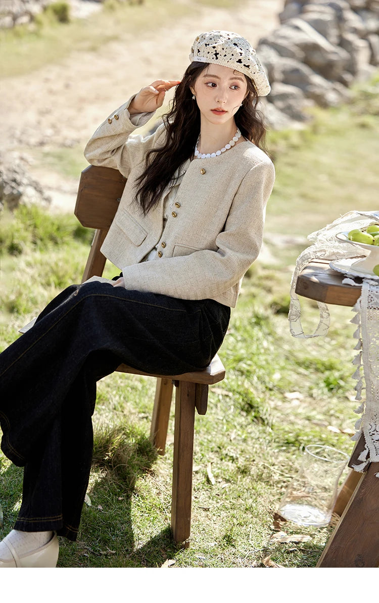 MISHOW Fashion Xiaoxiangfeng Long Sleeve Jacket Women's Spring New High End Temperament Button  Tops Short Coat Girl MXE11W0713