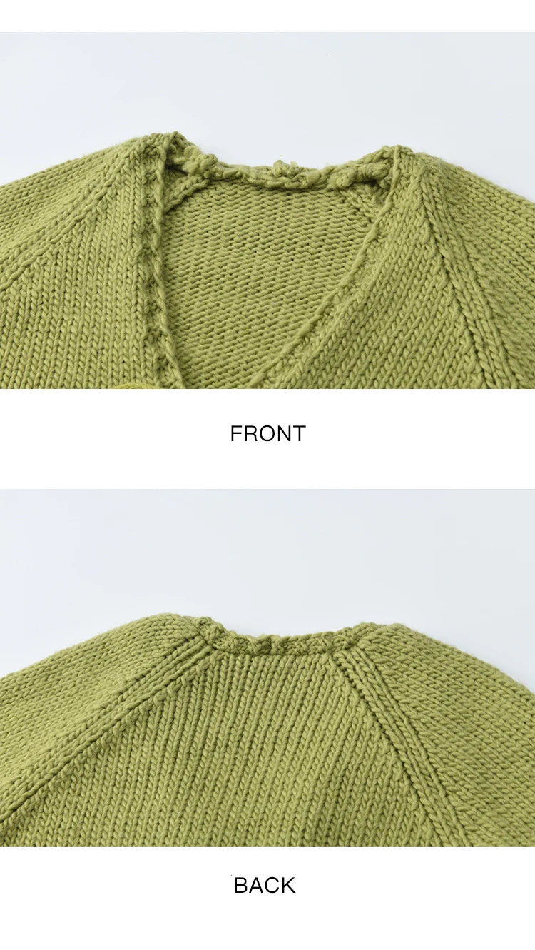 MISHOW Women's Avocado Green Knitted Cardigan 2025 Winter Lantern Sleeve Sweater Female V-neck Lace-up Loose Cardigan MXE51Z2694