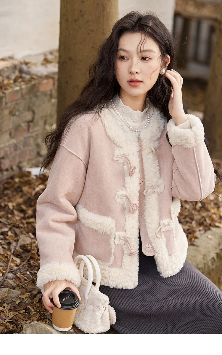 MISHOW Double Face Fur Coat For Women 2024 Winter Sweet Korean Vintage Suede Splicing Fleece Warm Thickened Jacket MXD55W0646