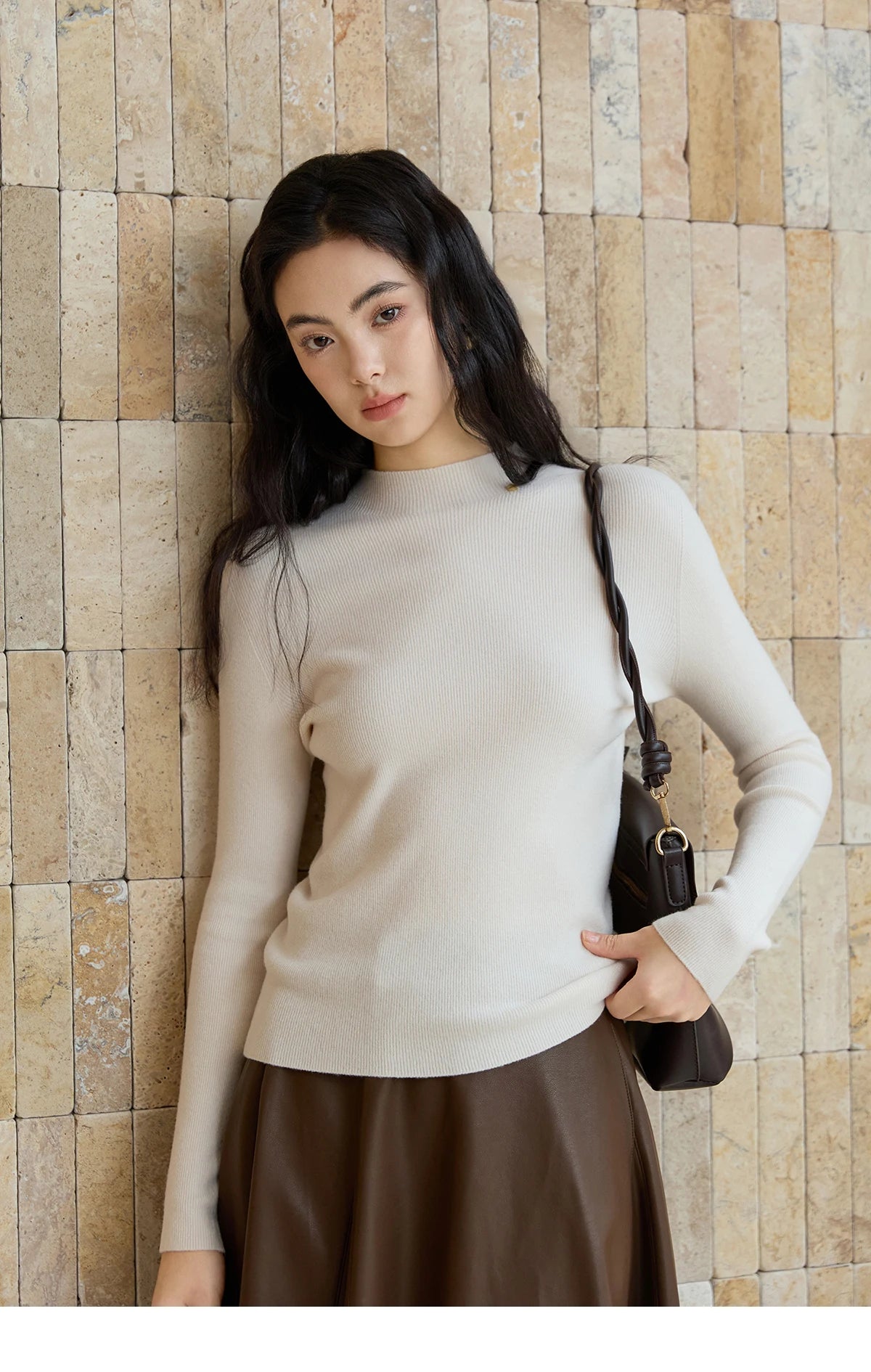 MISHOW Woman Long-sleeved Tops 2025 Autumn Winter Minimalist Mock Neck Knited Top Commute Casual Slim Pullover Woman MXE48Z2583