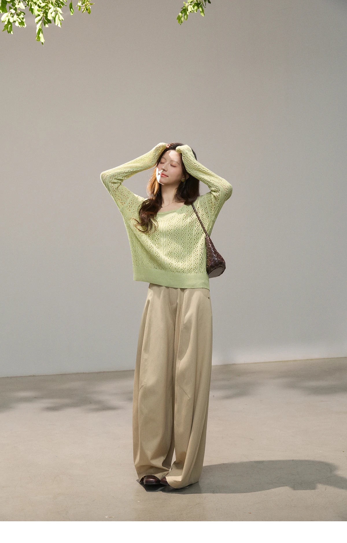 MISHOW Women's Hollow Out Cable Knit Tops with Camisole Two Piece Set Spring Loose Casual Breathable Green Sweater MXF16T1524