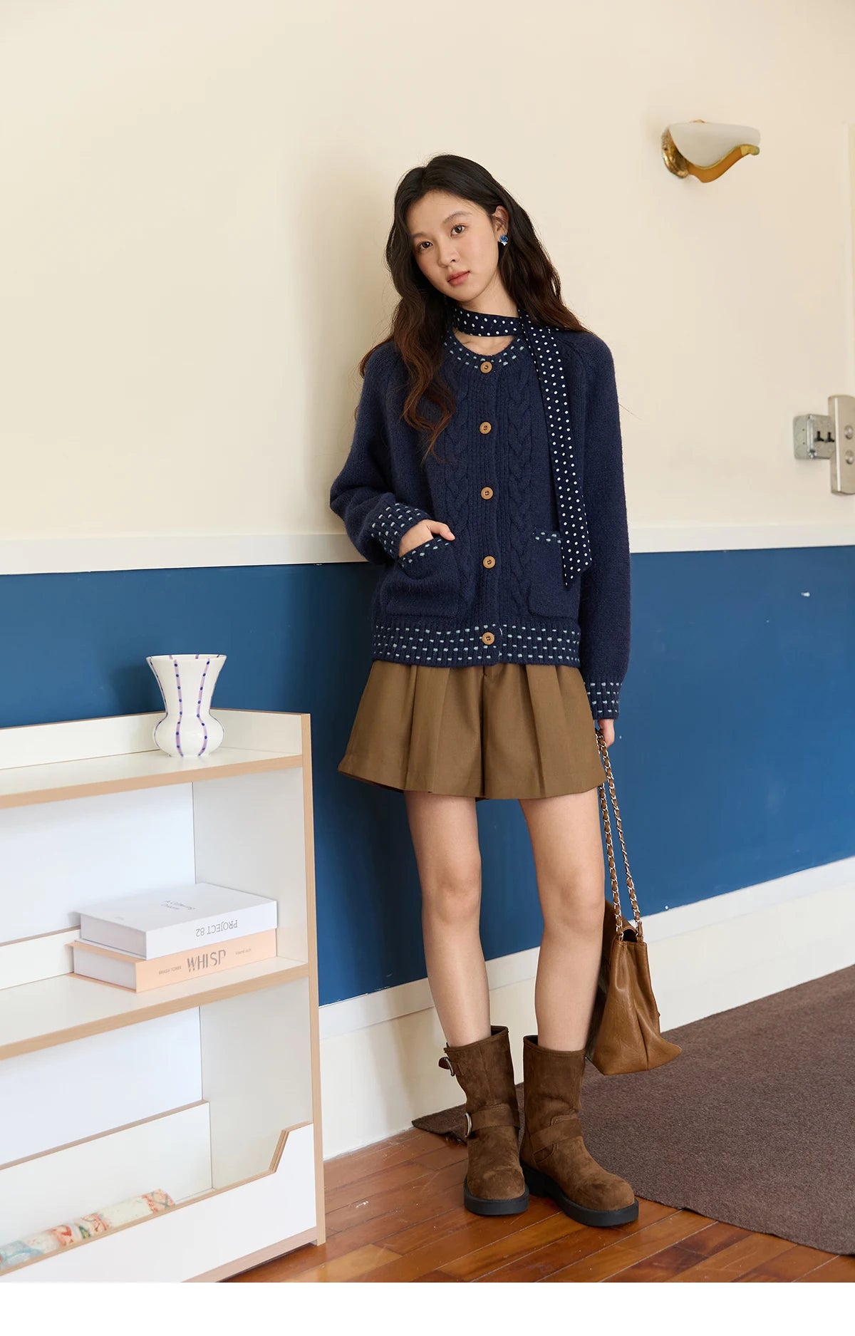 MISHOW Women's Cardigan 2025 Autumn Winter Yellow Cable Knit Cardigan Hand-Drawstring Design Commuter Short Jacket MXE47Z2566