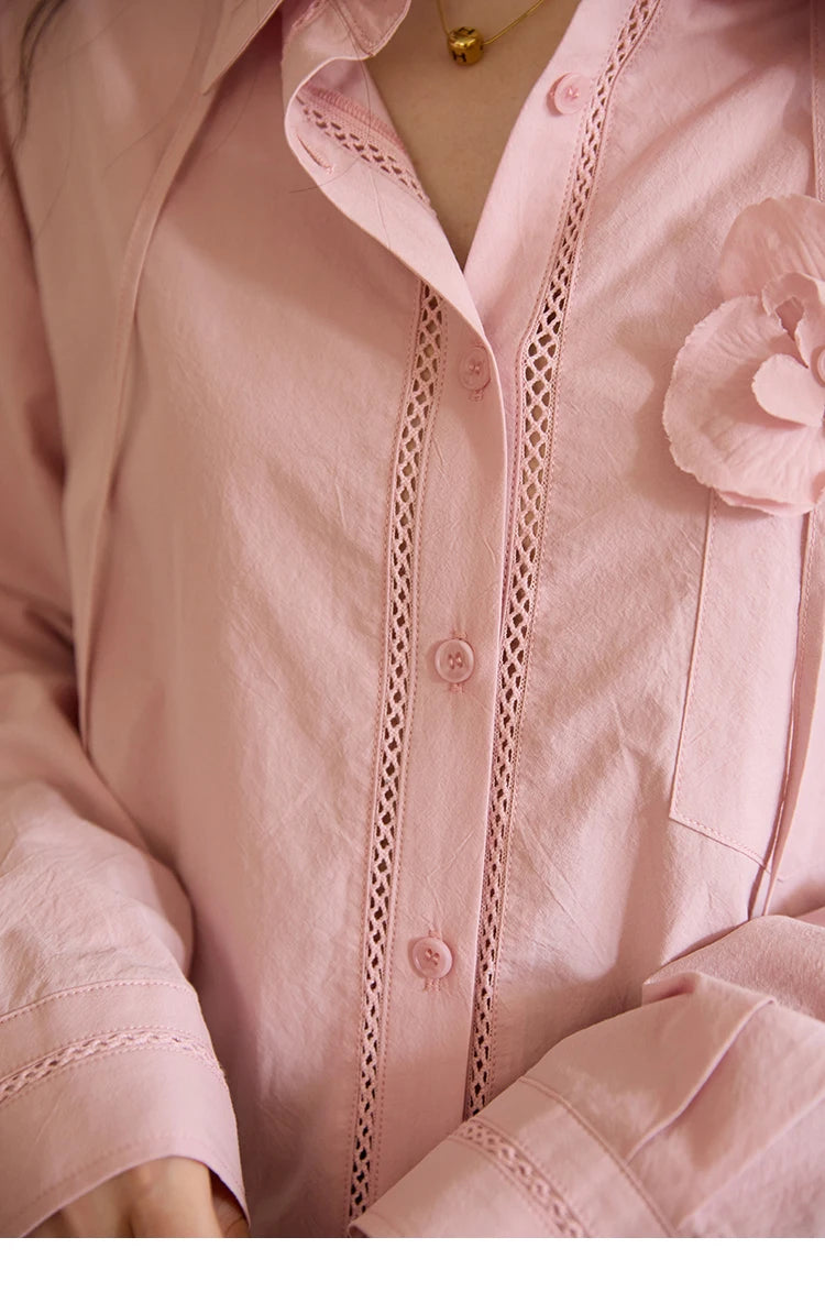 MISHOW 100% Cotton Shirt For Women Autumn 2025 New Fashion Petal Ribbon Button Long Sleeves Shirt Women's Clothing MXE41C2349