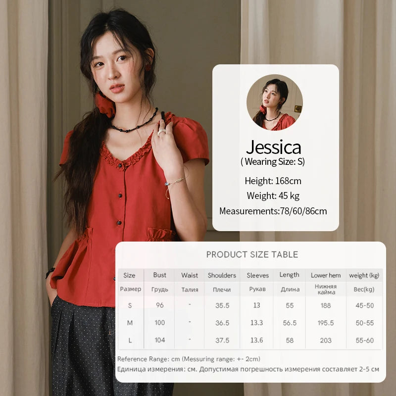 MISHOW Women's Summer Clothes 2025 Fashion Mushroom Edge V-neck Blouse Office Lady Casual Short Sleeve Button Top MXE38X1867