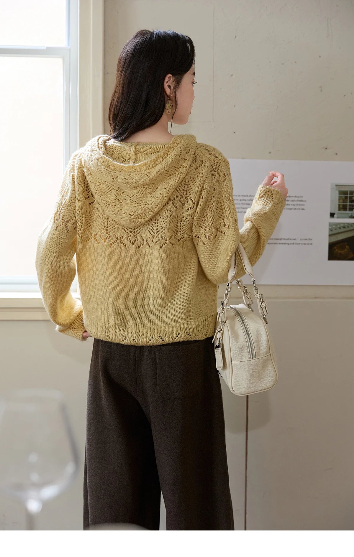 MISHOW Yellow Hollow Out Cardigan Women 2025 Autumn Winter New Hooded Zipper Sweater Loose Casual Bottoming Tops MXE46Z2584