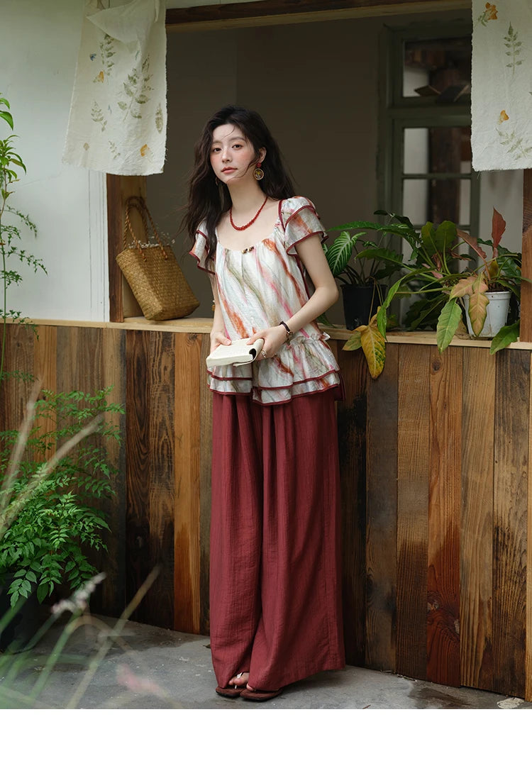 MISHOW Women's Wide Leg Pants 2025 Summer New Office Lady Fashion High Waist Casual Pocket Red Pants Female Clothing MXE38K0952