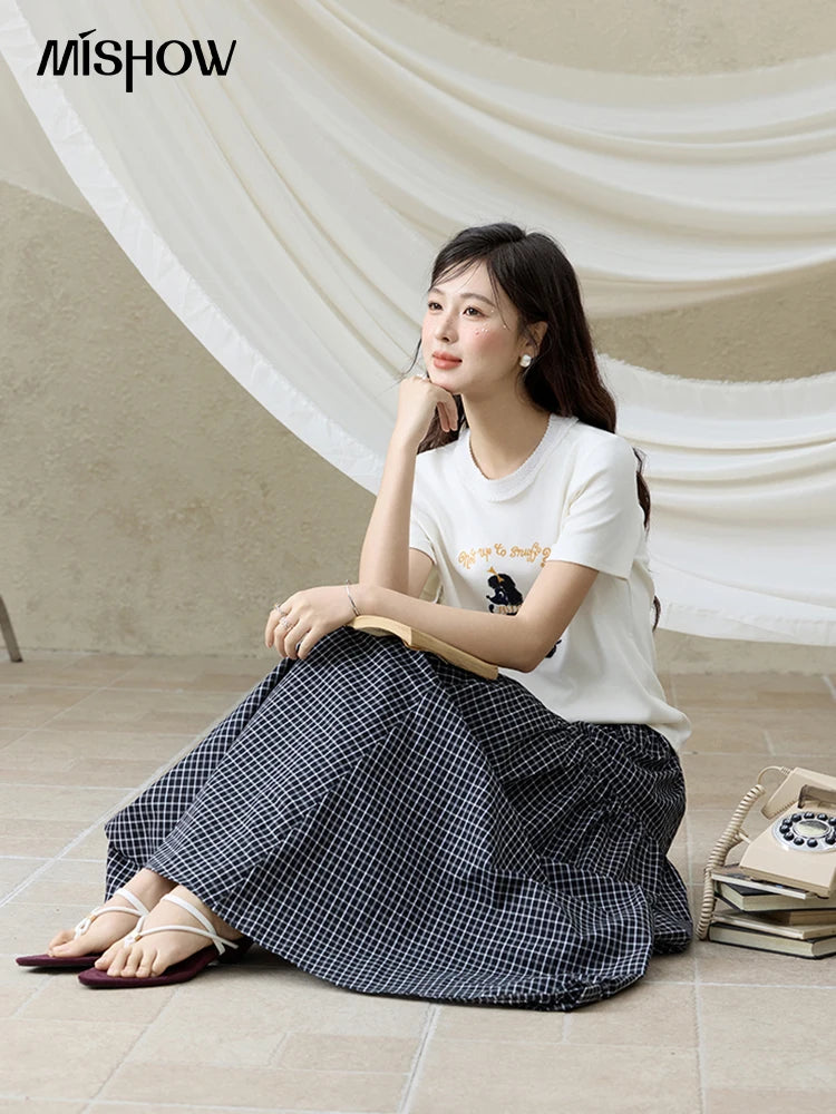 MISHOW Casual Summer Print Shirt Women New 2025 Round Neck Short Sleeve Dog Embroidered T-shirts Female Fashion Tops MXE33T0540