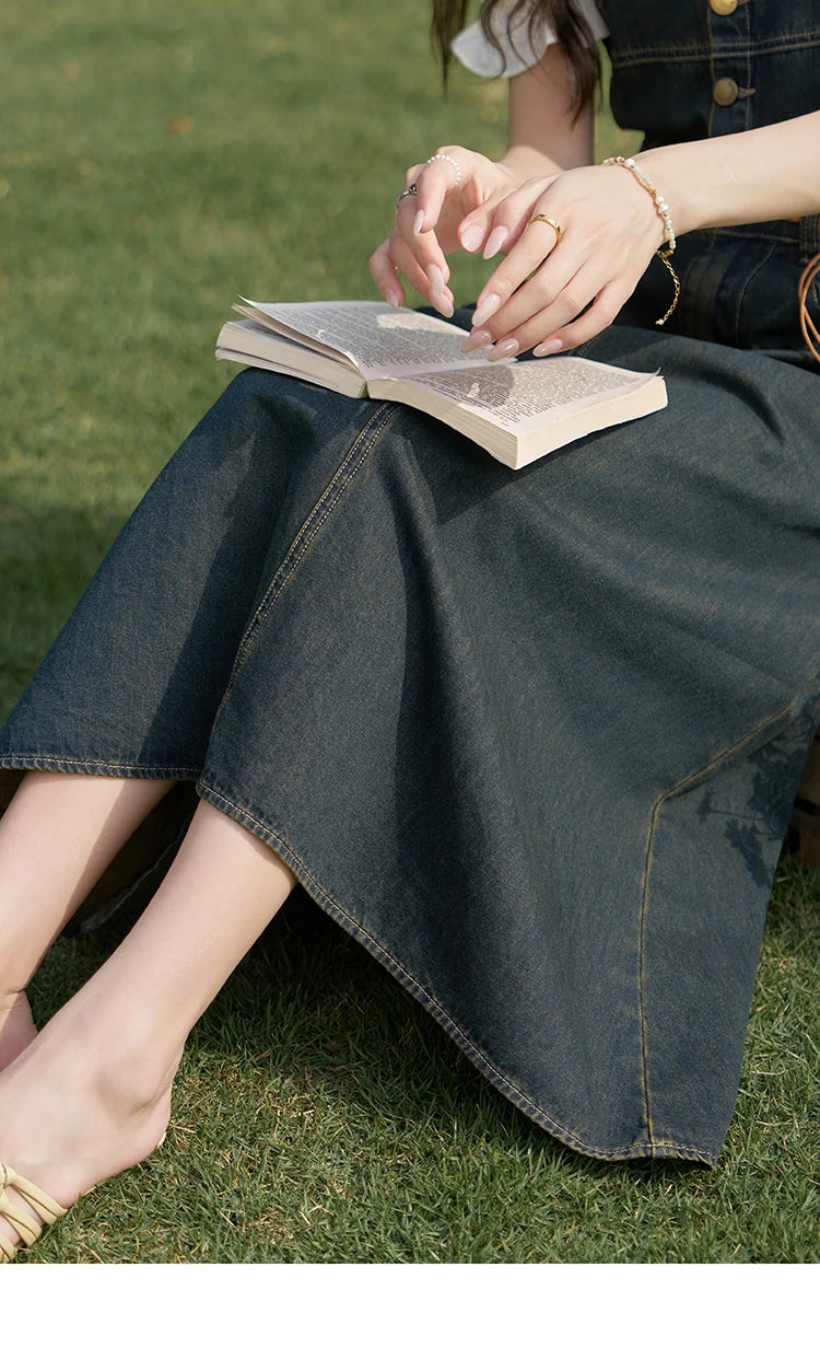 MISHOW Suspender Denim Dress Paired Blouse Separately 2024 Summer V Neck Puff Sleeve Top Back Elastic Waist Dress MXD21L1664