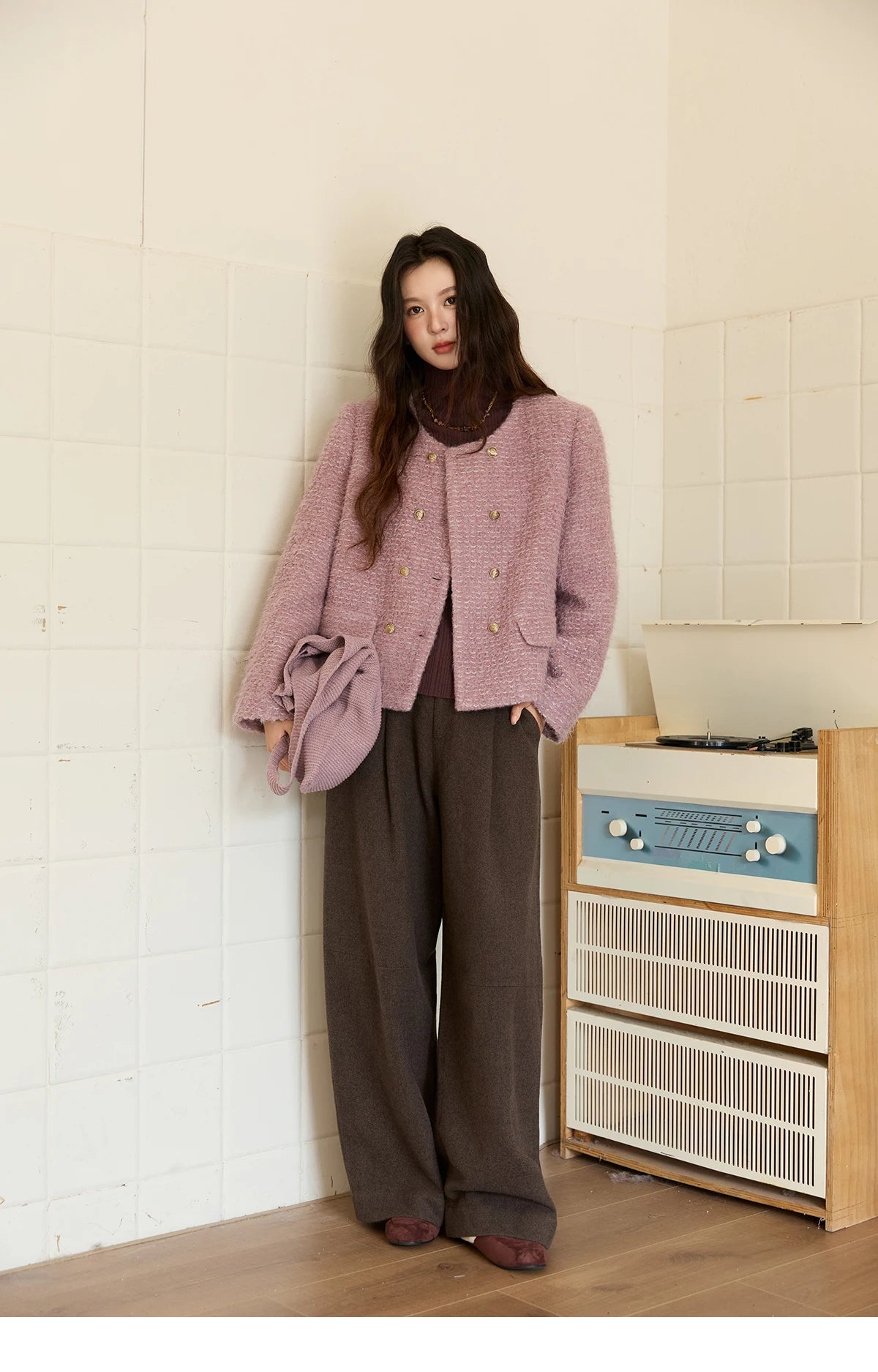 MISHOW Women Pants 2025 Autumn Winter Retro Brown Wide-leg Pants High Waist Design Loose Casual Drape Pants MXE88K1122