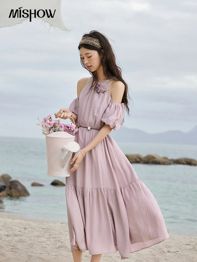 MISHOW Korean Halter Neck Jacquard Dress MXE32L2182