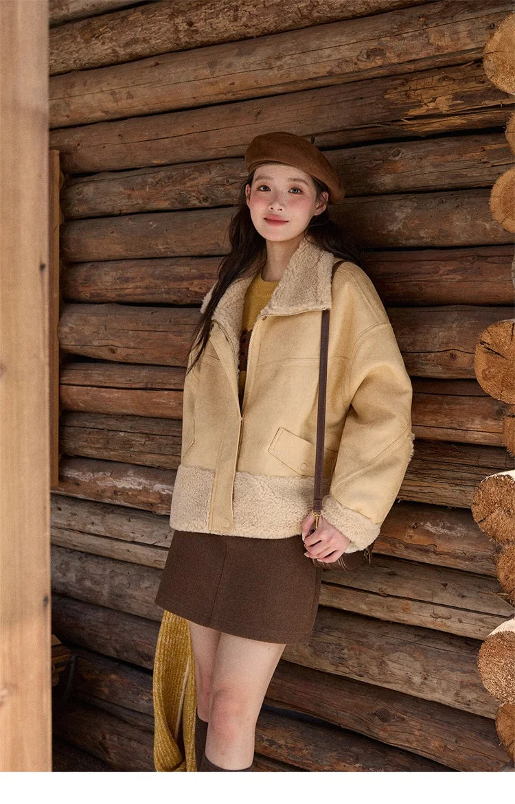 MISHOW Woman Short Jacket 2025 Fashion Yellow Stand Collar Zipper Jacket Luxury Loose Windproof Long-sleeved Coats MXE90W0996