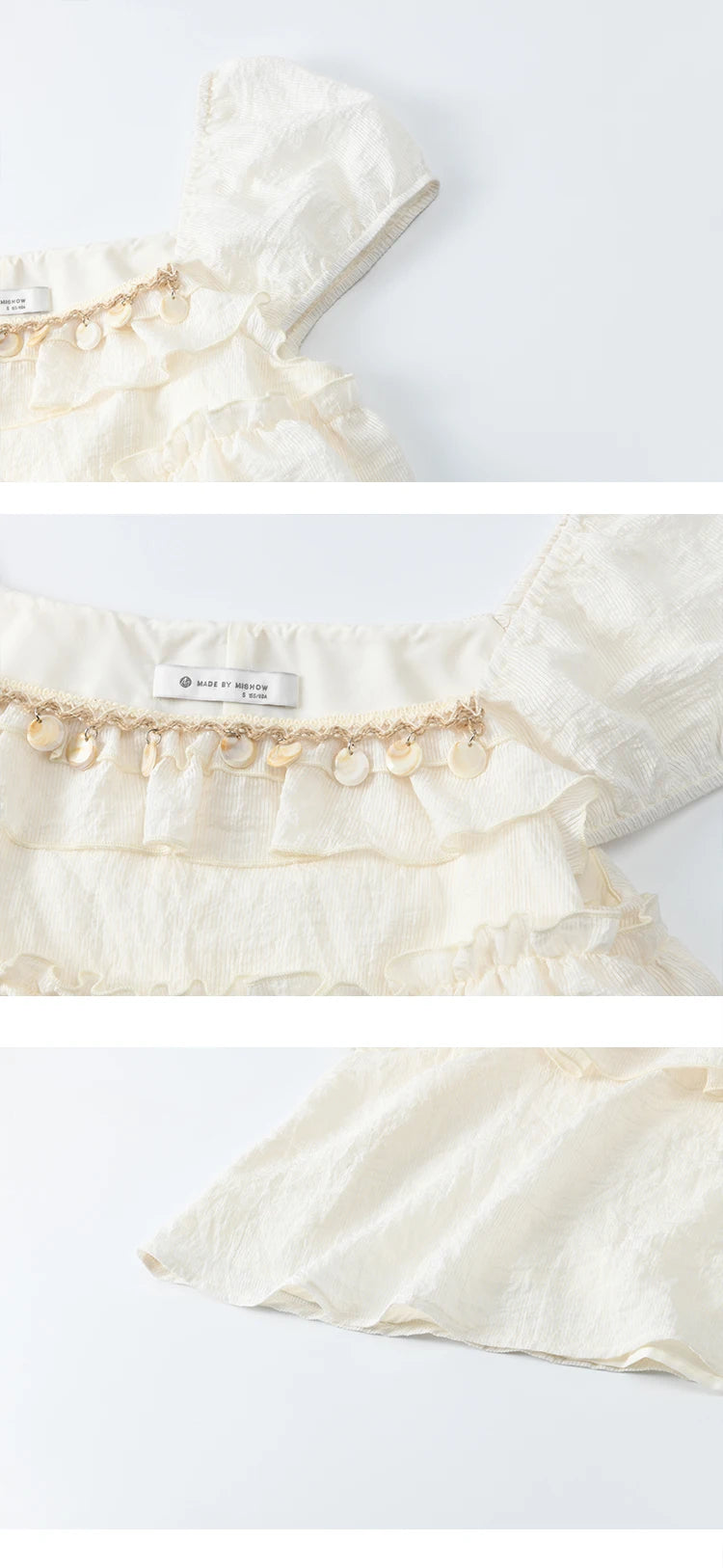 MISHOW French Summer Blouse Women New 2025 Short Sleeve Square Collar Cake Ribbon Shirts Female Fashion Slimming Tops MXE33X1763